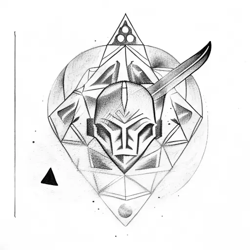 A tattoo of a sword containing the faces of the moon and role dice. tattoo design idea