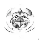 A sword with the moon phases and role dice tattoo design idea