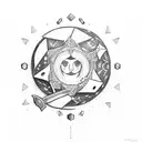 A sword with the moon phases and role dice tattoo design idea