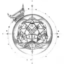 A sword with the moon phases and role dice tattoo design idea