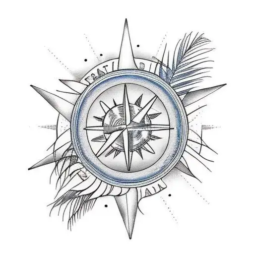 beach, palm trees, sun, moon,compass tattoo design idea