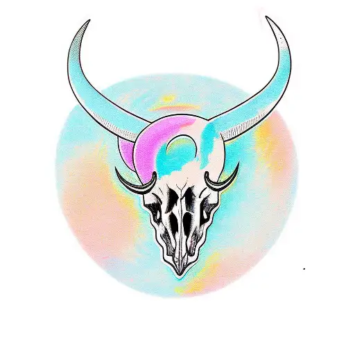bull skull, neon open sign, crescent moon tattoo design idea