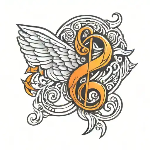 treble clef, angel wings, letter A,G,L,L tattoo design idea