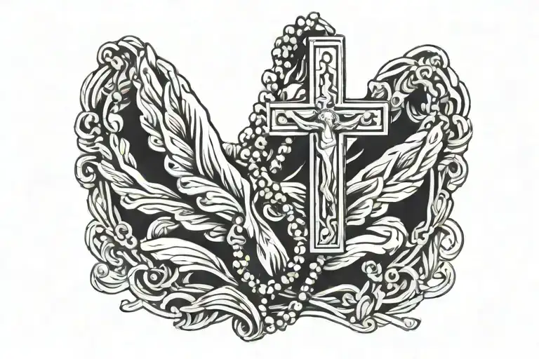 rosary cross praying hands  tattoo design idea