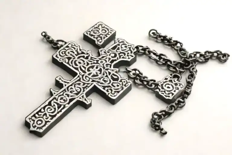 tombstone cross rosary tattoo design idea