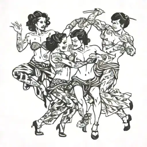 four people strip dancing  tattoo design idea