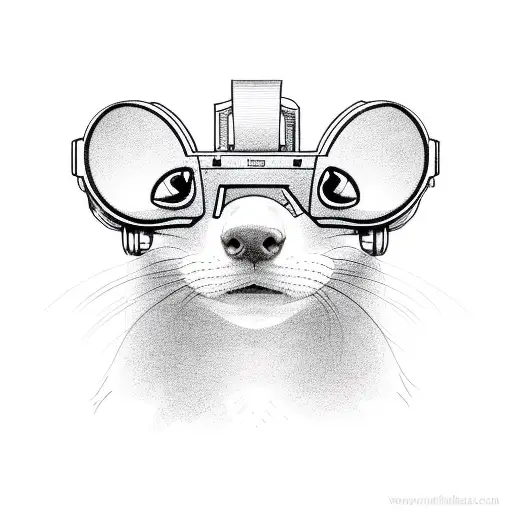 A ferret wearing a virtual reality headset exploring a digital world tattoo design idea