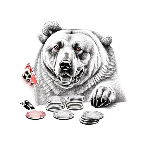 A stack of money with a dog and bear playing poker tattoo design idea