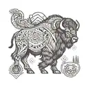 A tribal-inspired design featuring a bison, mountains, and bear elements tattoo design idea