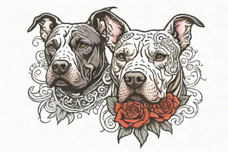 American pitbull terrier black  & Roxanne name tattoo tattoo design idea