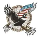 American flag, duck, pheasant tail feathers tattoo design idea