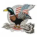 American flag, duck, pheasant tail feathers tattoo design idea