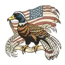 American flag, duck, pheasant tail feathers tattoo design idea