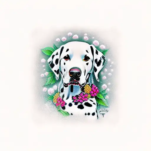 Dalmatian with flowers  tattoo design idea