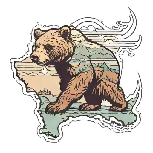 California bear ripping through the skin trapped in an outline of the state of California.  tattoo design idea