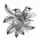 3  individual birds with the initials of M , S and K in each of them inside the feathers  tattoo design idea