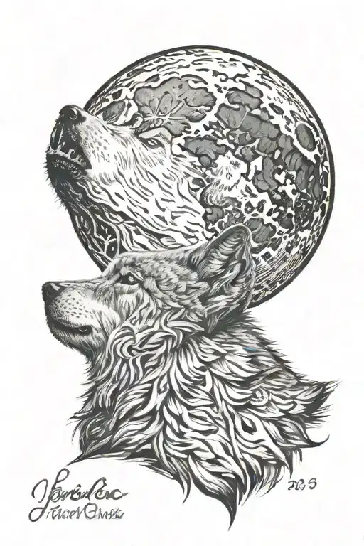 wolf howling breath winter moon tattoo design idea