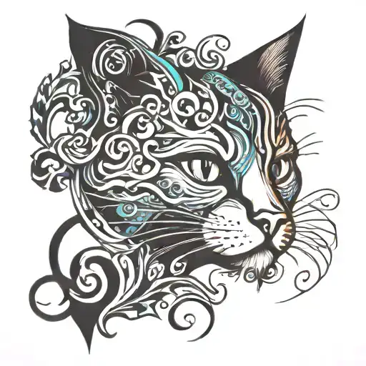A cursive L that turns into the silhouette of a cat tattoo design idea
