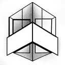 inside view of a cubic room with no doors, windows and colors but a screen in the side wall that silhouette of a guy can tattoo design idea