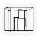 inside view of a cubic room with no doors, windows and colors but a screen in the side wall that silhouette of a guy can tattoo design idea