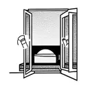 inside view of a cubic room with no doors, windows and colors but a screen in the side wall that silhouette of a guy can tattoo design idea