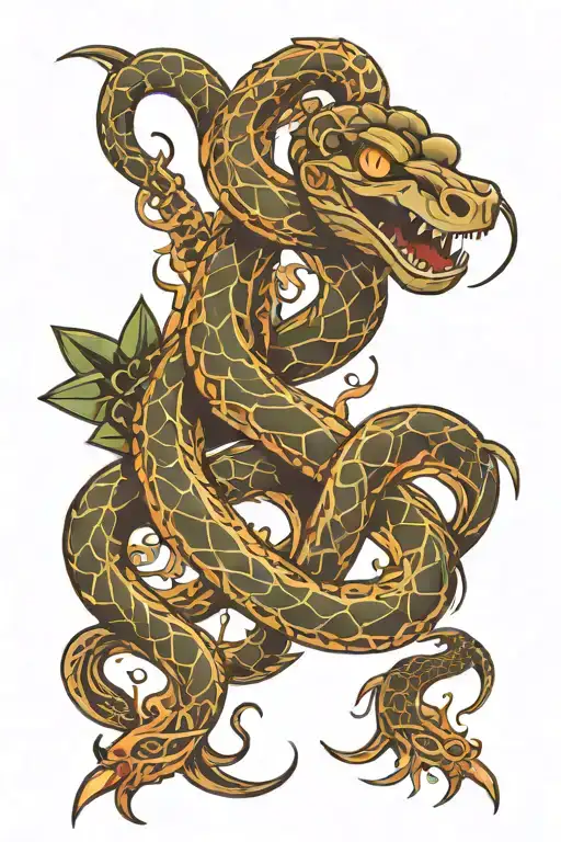 snake surrounding a trident tattoo design idea