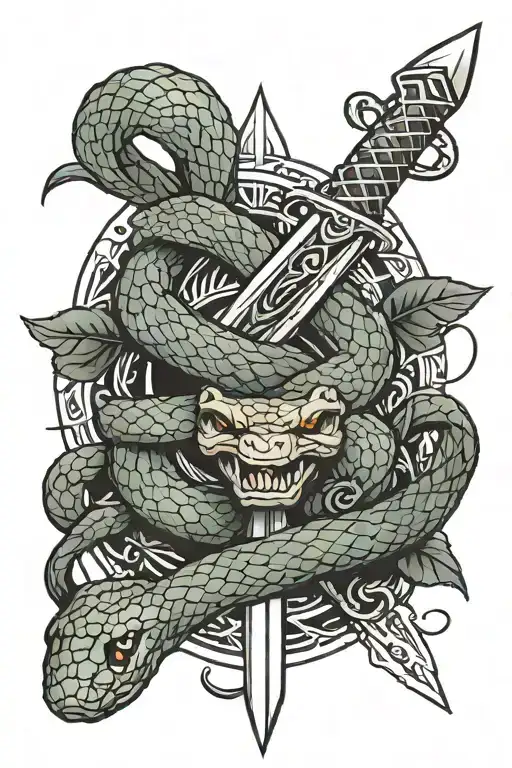 snake surrounding a sword tattoo design idea