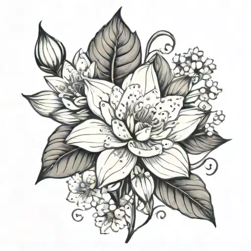 water lily Carnation lily of the valley narcissus flower stems tattoo design idea
