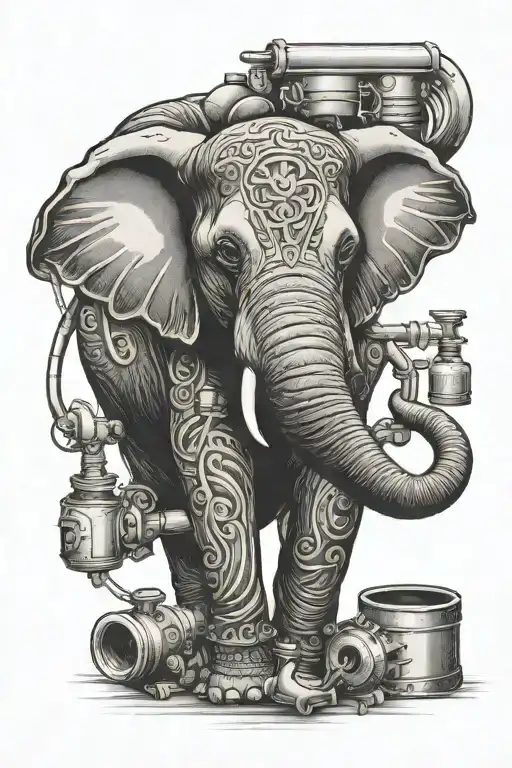 elephant and plumbing tools tattoo design idea