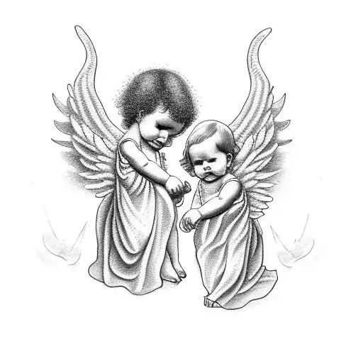 two baby angels  tattoo design idea