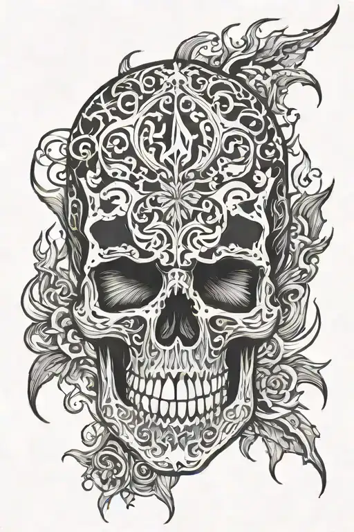 flaming skull tattoo design idea