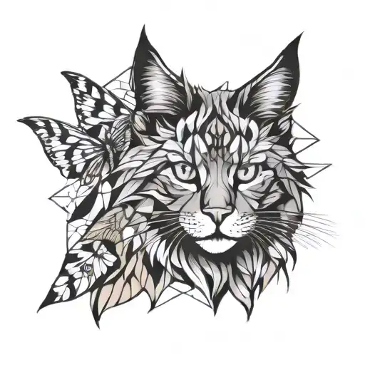 MAINECOON CAT WITH BUTTERFLY tattoo design idea