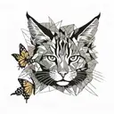 MAINECOON CAT WITH BUTTERFLY tattoo design idea