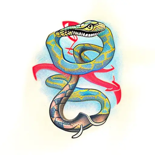 snake with arab writing tattoo design idea