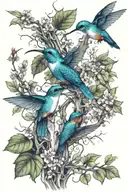 tree without leaves, ivy vines wrapped, three hummingbird on branches tattoo design idea