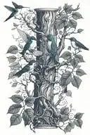 tree without leaves, ivy vines wrapped, three hummingbird on branches tattoo design idea