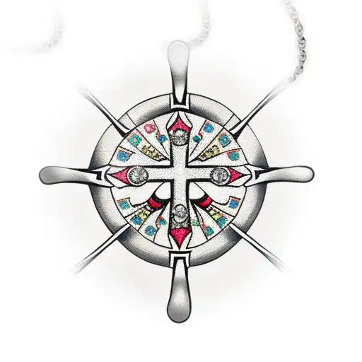cross necklace with diamonds in the middle tattoo design idea