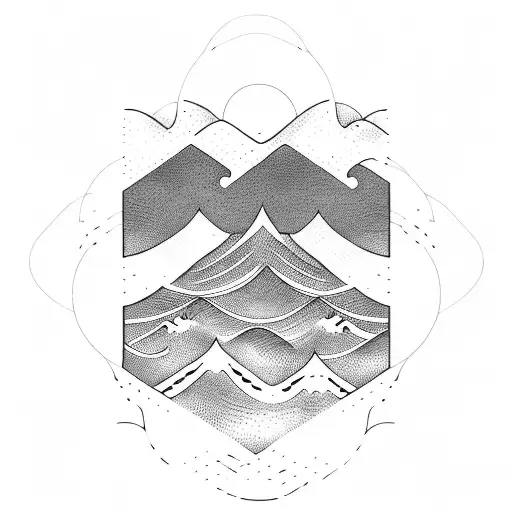 A trading graph merging into an ocean wave crashing against mountains tattoo design idea