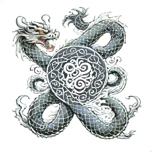 dragon with 8 shaped like infinity symbol tattoo design idea