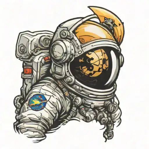 astronaut helmet with earth reflecting in visor  tattoo design idea