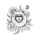 Flowers sun and the moon  tattoo design idea