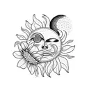 Flowers sun and the moon  tattoo design idea
