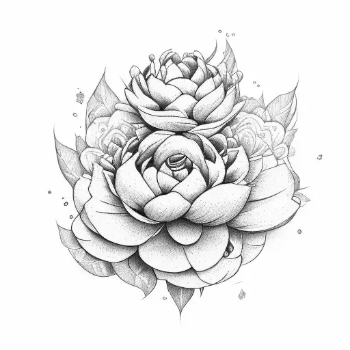 peony flower snake tattoo design idea