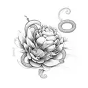 peony flower snake tattoo design idea