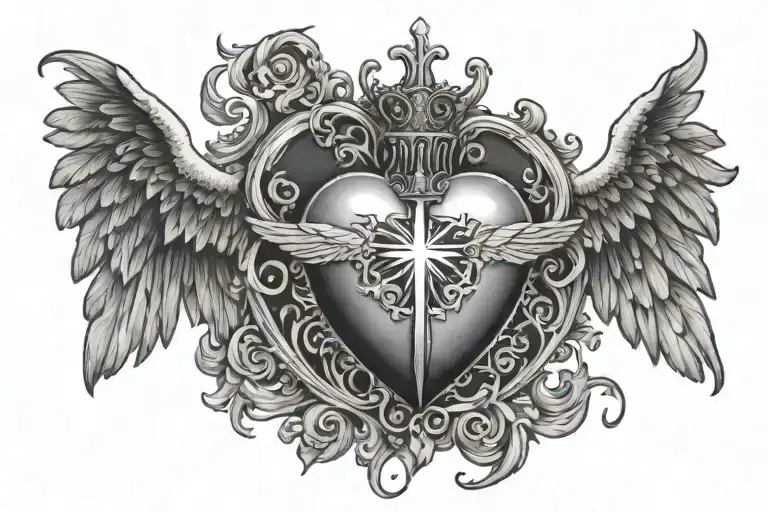 I want to do my whole chest. I want a sacred heart in the middle of my chest with two angels on either side reaching out tattoo design idea