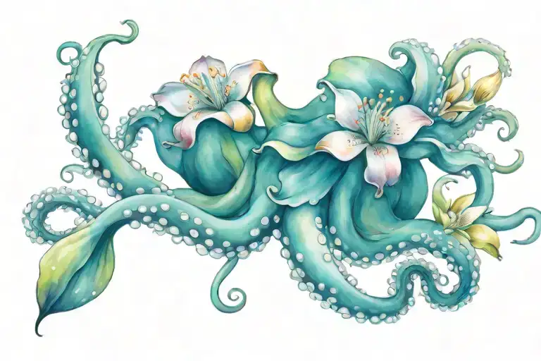 octopus 555 magnolia flowers  tattoo design idea