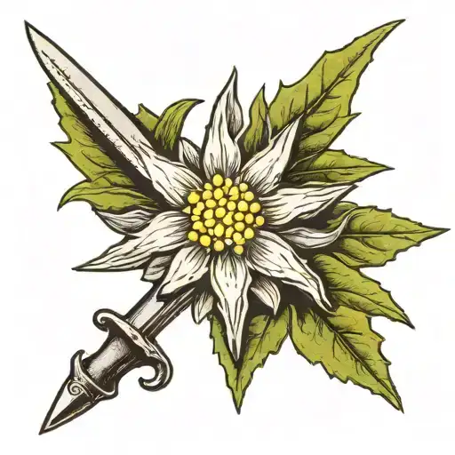 emblem of the Wehrmachat division "Edelweiss" With an edelweiss flower, a bayonet with a knife from a K98 rifle and h tattoo design idea