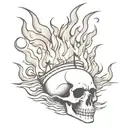 burning ship skull with flames tattoo design idea