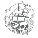 burning ship skull with flames tattoo design idea