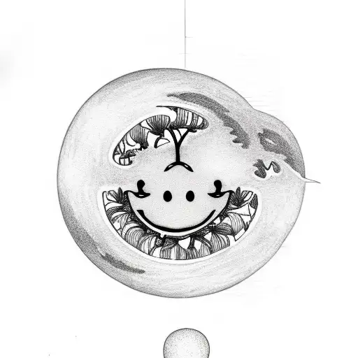 mimosa plant, smiley face, moon tattoo design idea